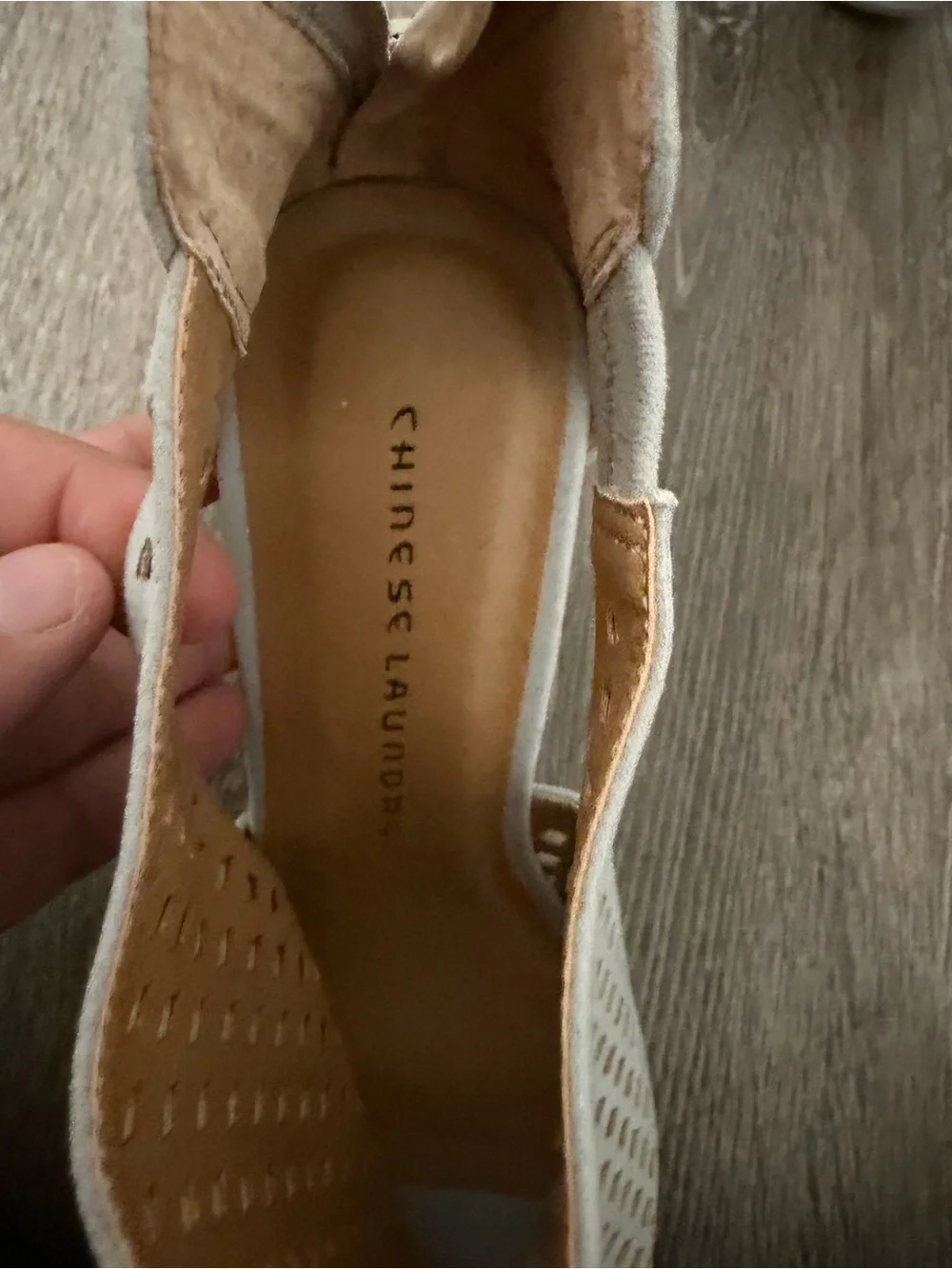 Chase + Chloe Gray Perforated Peep-Toe Wedge Sandals size 8